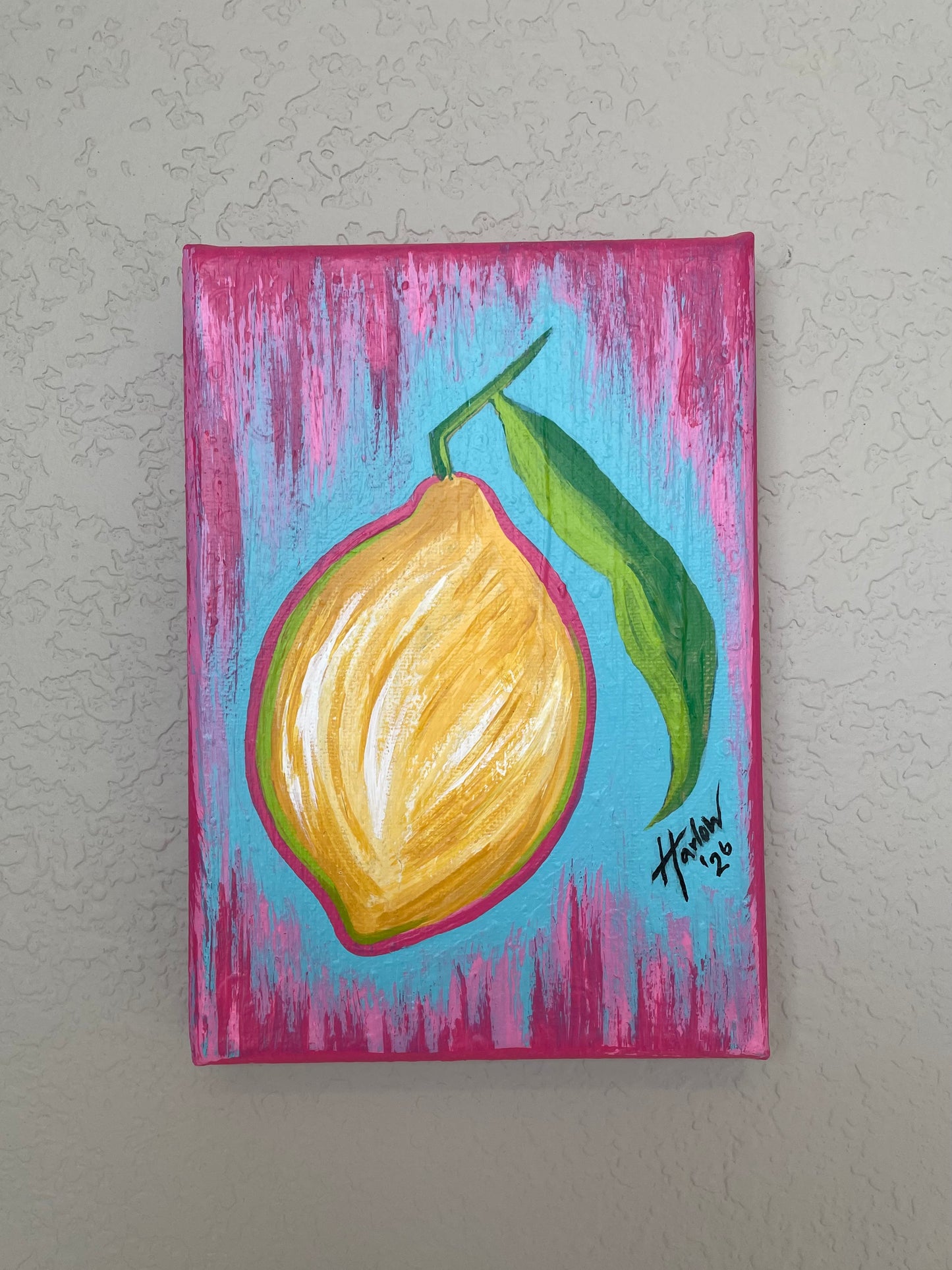 Lemon - Original Art - Acrylic on Canvas 5x7 Small Painting - OOAK