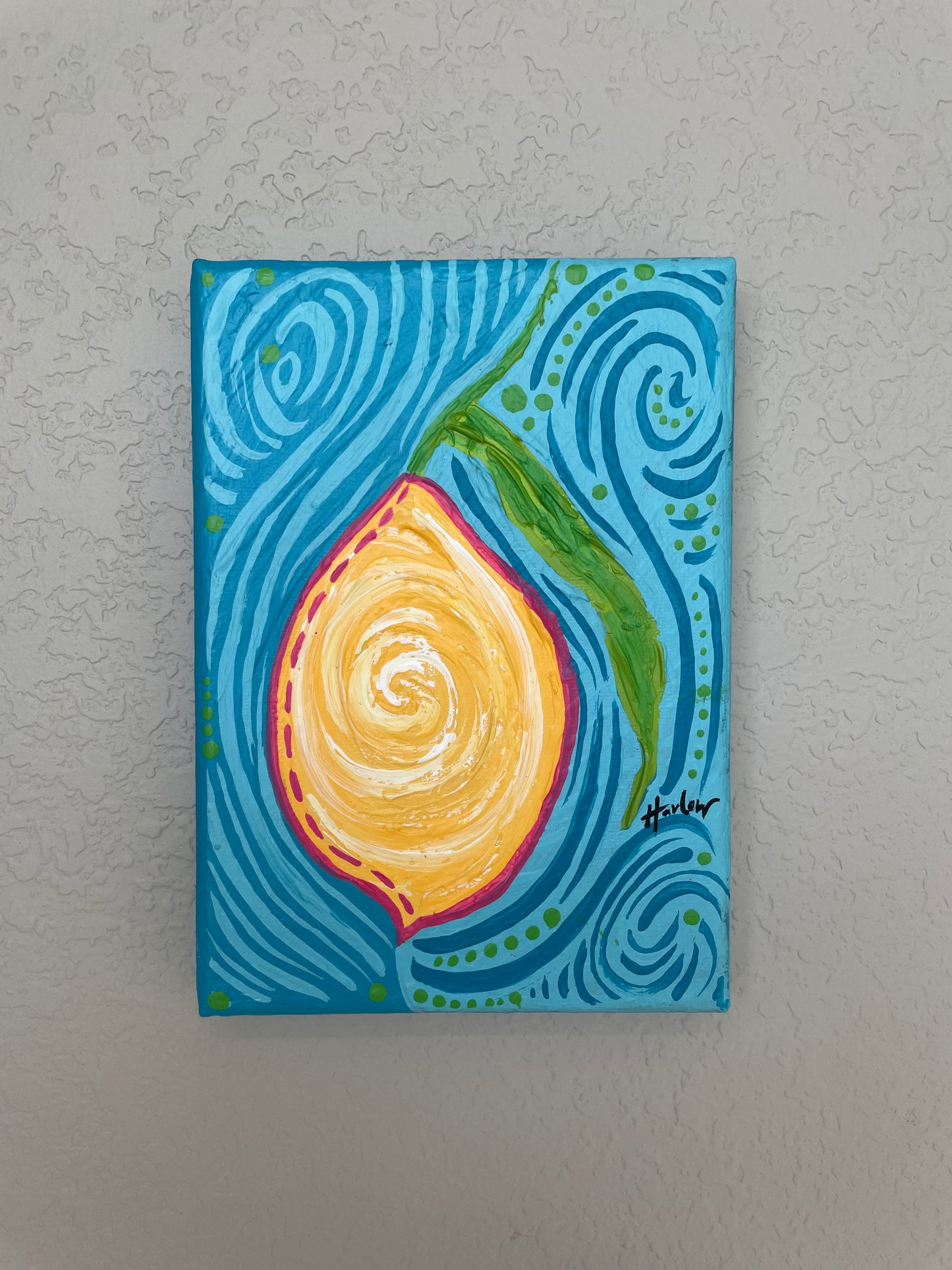 Lemon - Original Art - Acrylic on Canvas 5x7 Small Painting - OOAK