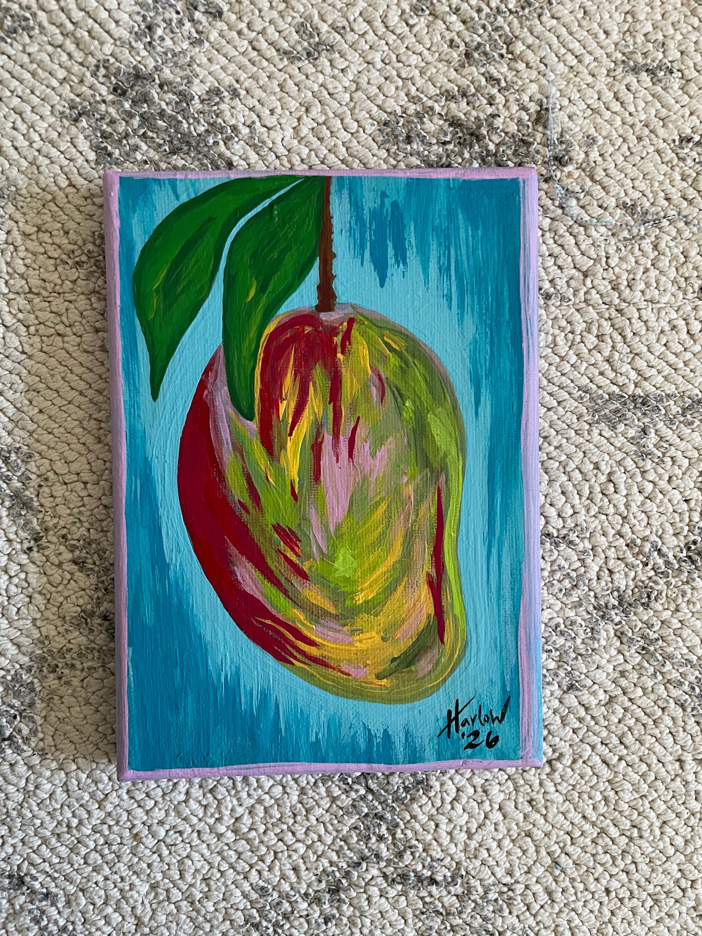 Mango - Original Art - Acrylic on Canvas 5x7 Small Painting - OOAK