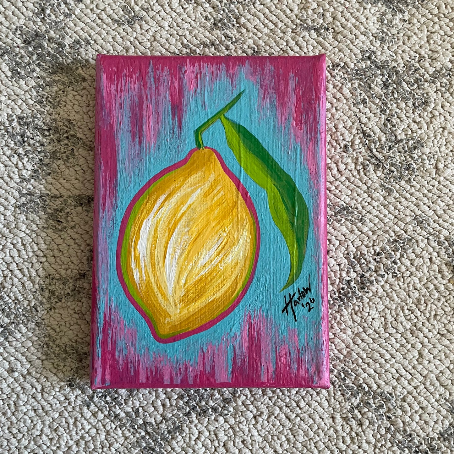 Lemon - Original Art - Acrylic on Canvas 5x7 Small Painting - OOAK