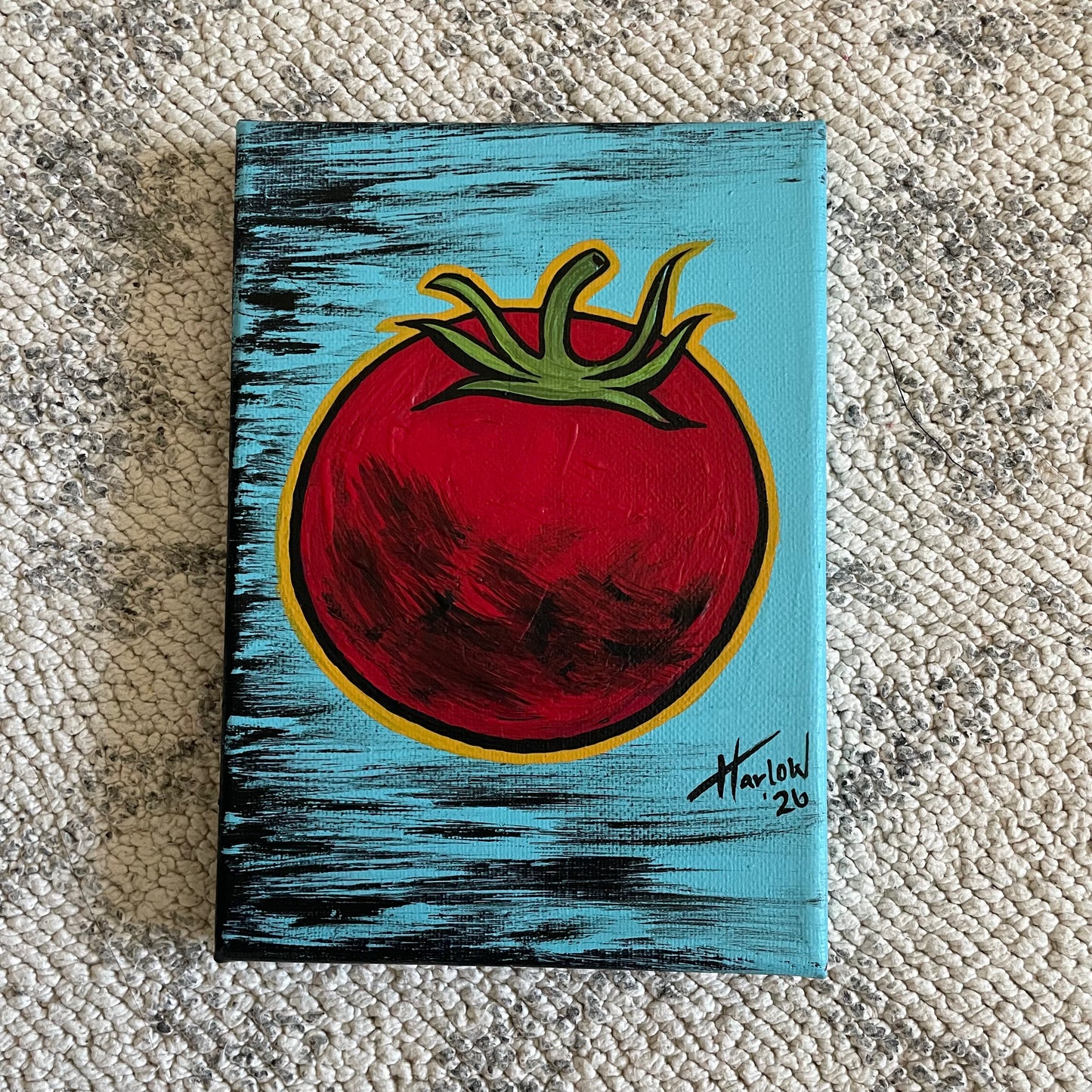 Tomato - Original Art - Acrylic on Canvas 5x7 Small Painting - OOAK