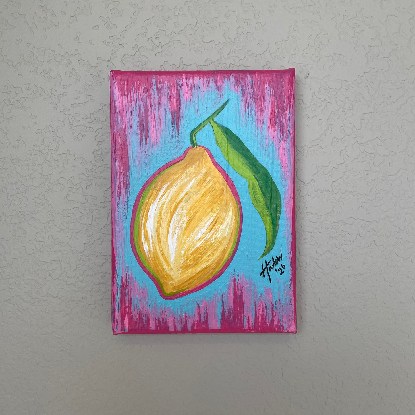 Lemon - Original Art - Acrylic on Canvas 5x7 Small Painting - OOAK