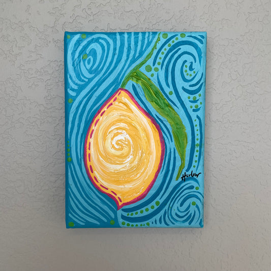 Lemon - Original Art - Acrylic on Canvas 5x7 Small Painting - OOAK