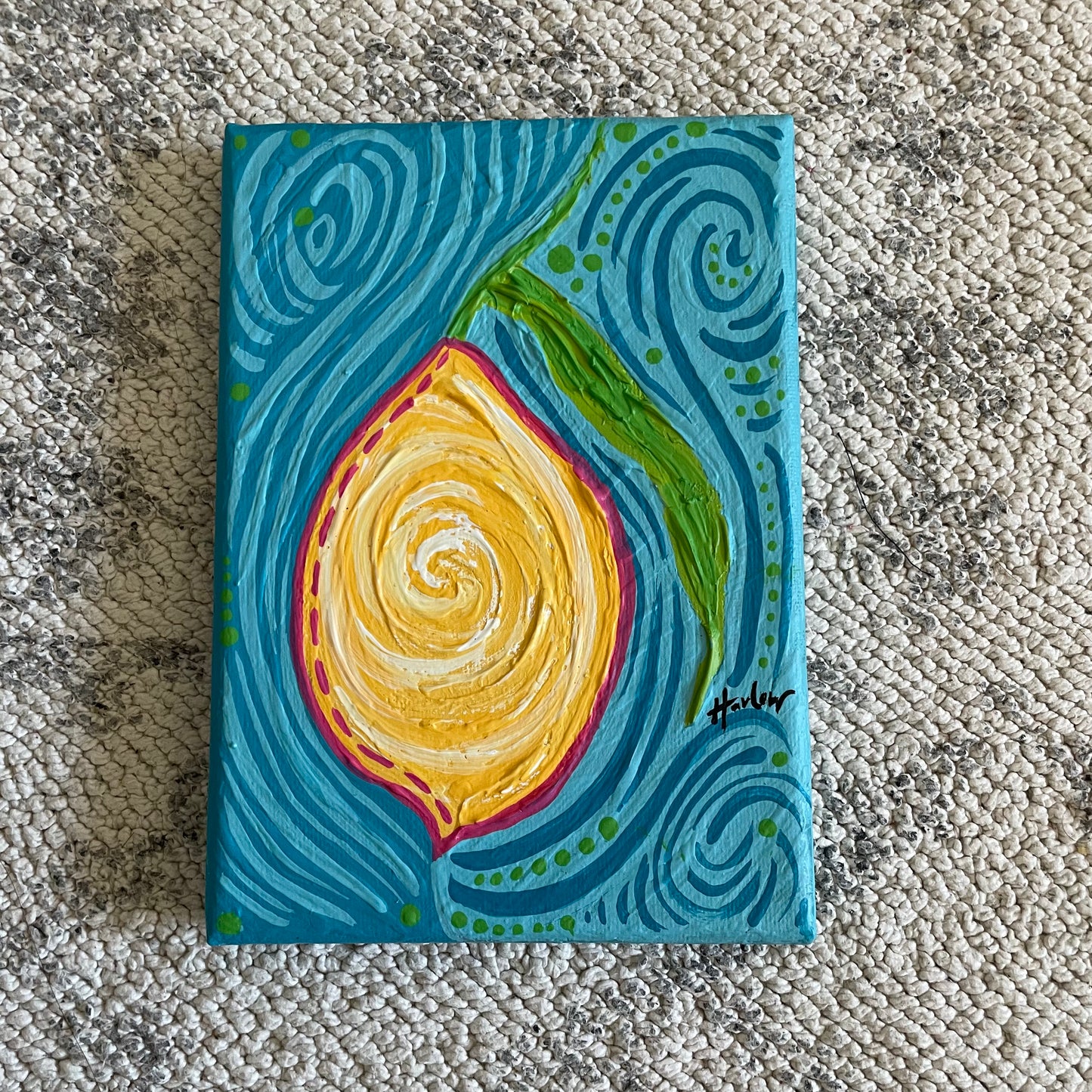 Lemon - Original Art - Acrylic on Canvas 5x7 Small Painting - OOAK